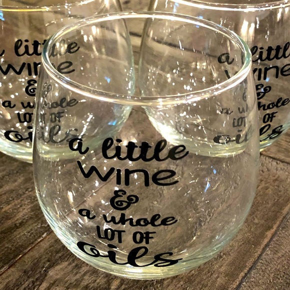 3 Short Stemless Wine Glasses. A Little Wine & a Whole Lot of Oils. - Picture 3 of 5